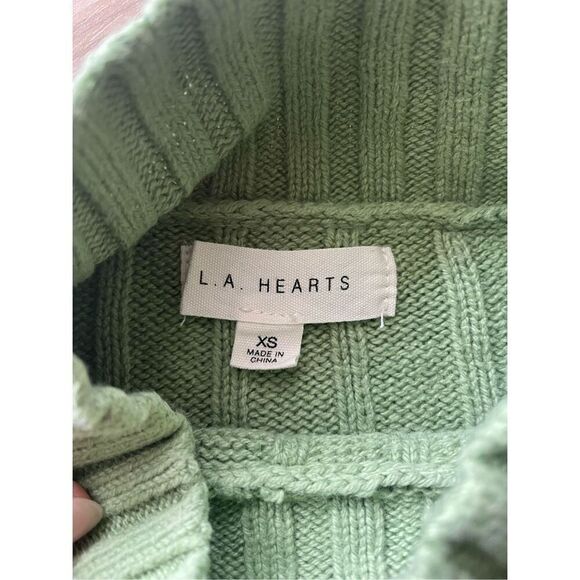 Pacsun LA Hearts Sailing Mock Neck Cropped Ribbed Green Cotton Sweater XS - Picture 3 of 7